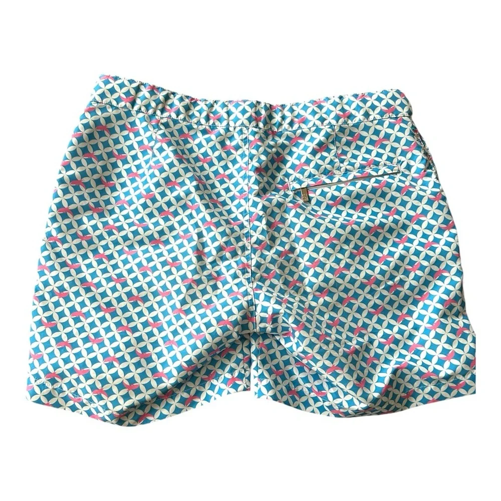 Leo Joseph Tailored Geometric Print Swim Shorts light blue pink Size 32